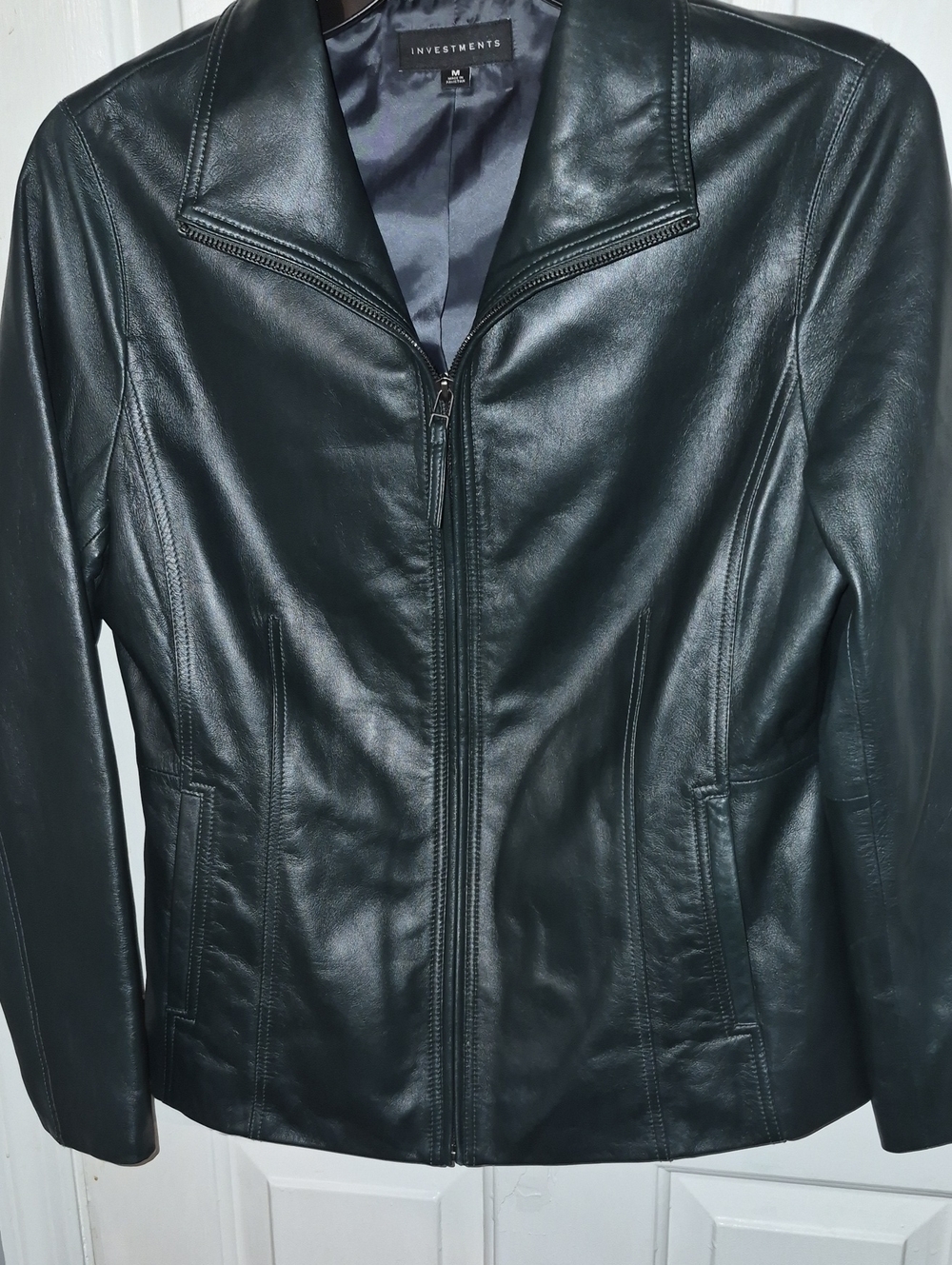 Investments Women's Dark Green Lamb Leather Zip Jacket Size M